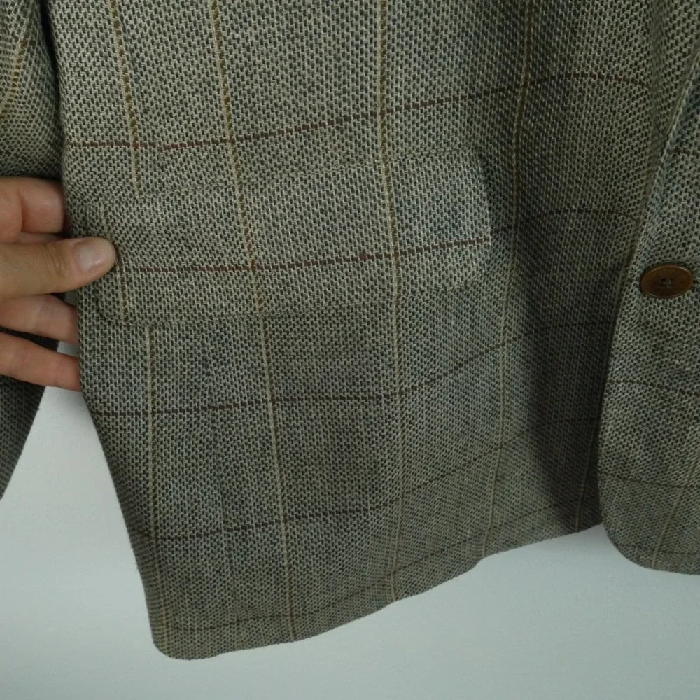 J. Crew Oarsman Vintage 41R Silk Linen Windowpane Blazer Sport Coat Plaid USA